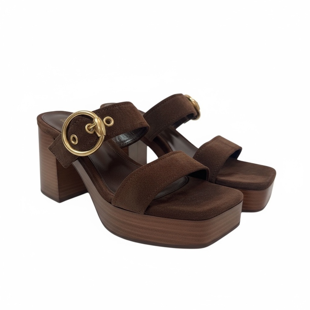 Gianvito Rossi Brown Suede Platform Slide Sandals